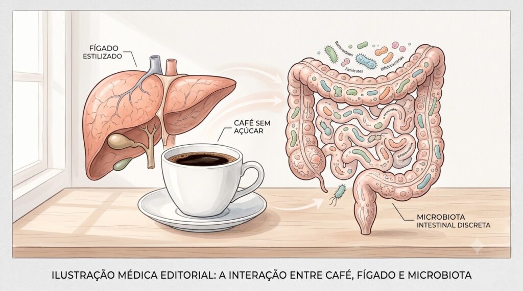 Estudo investigou a relação entre café sem açúcar, microbiota e risco de MASLD.
