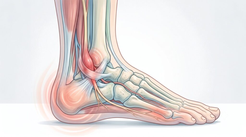 A compressão do nervo tibial pode provocar dor, dormência e queimação na planta do pé.