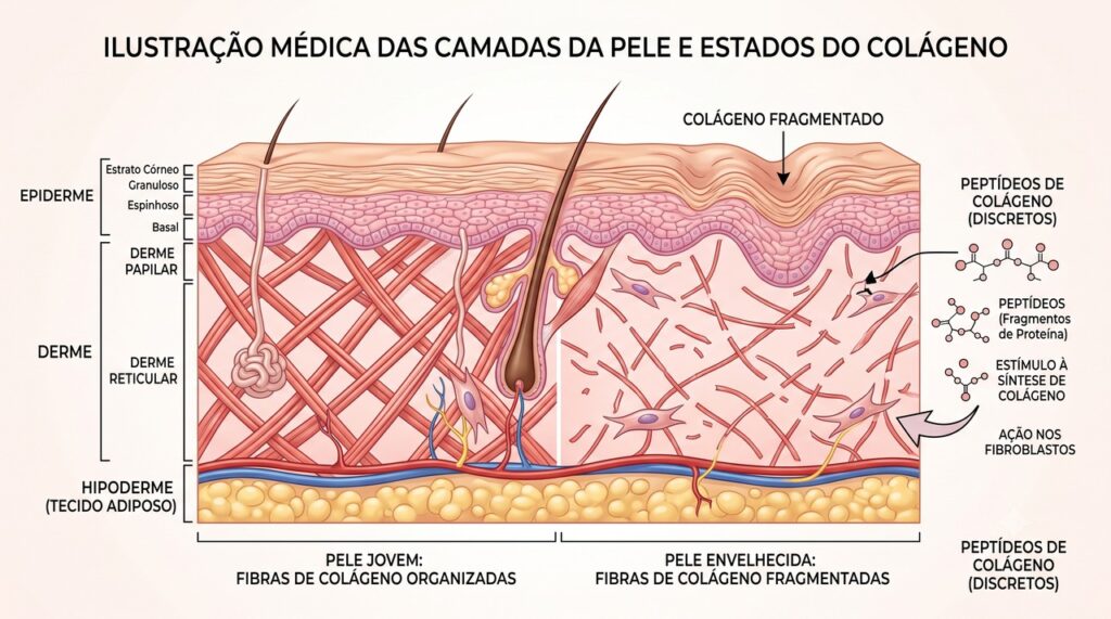 As fibras de colágeno ajudam a sustentar a firmeza e a elasticidade da pele.