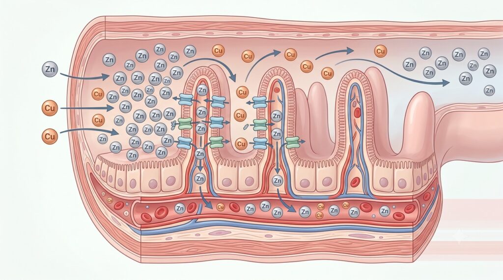 Doses elevadas de zinco podem dificultar a absorção intestinal do cobre.