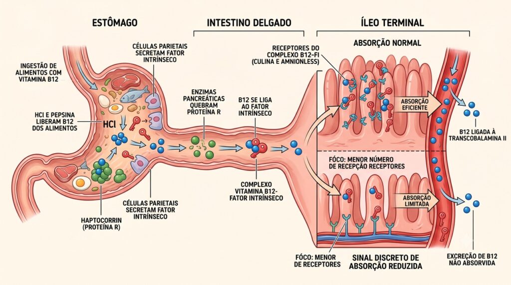 Problemas digestivos e alguns medicamentos podem dificultar a absorção da vitamina B12.