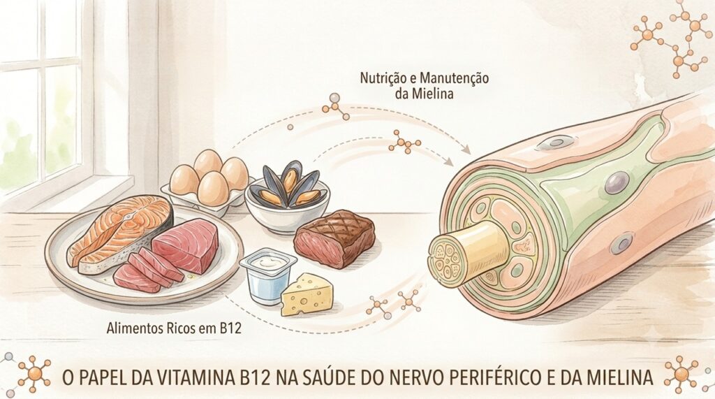 A vitamina B12 participa da proteção dos nervos e da formação do sangue.