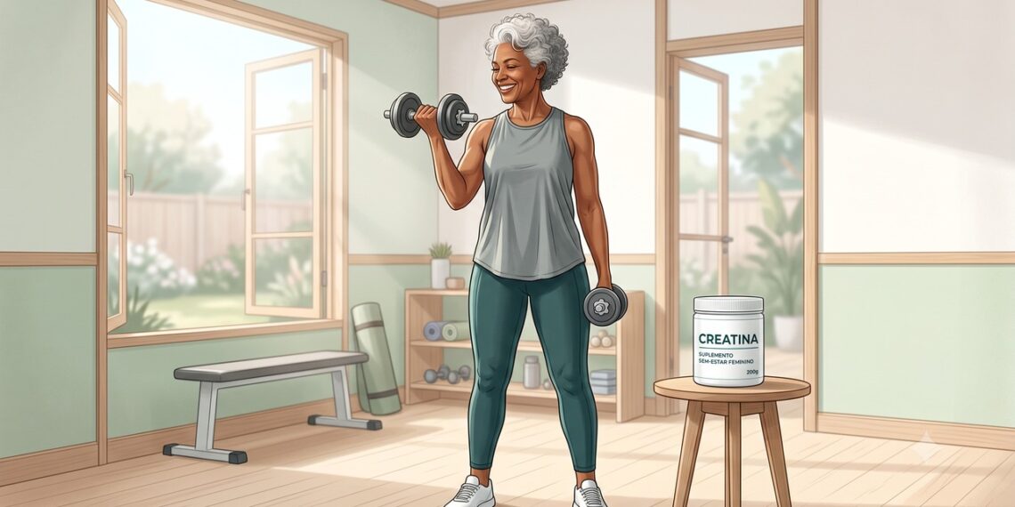 A creatina combinada ao treino de força pode ajudar mulheres após a menopausa a preservar a força muscular.