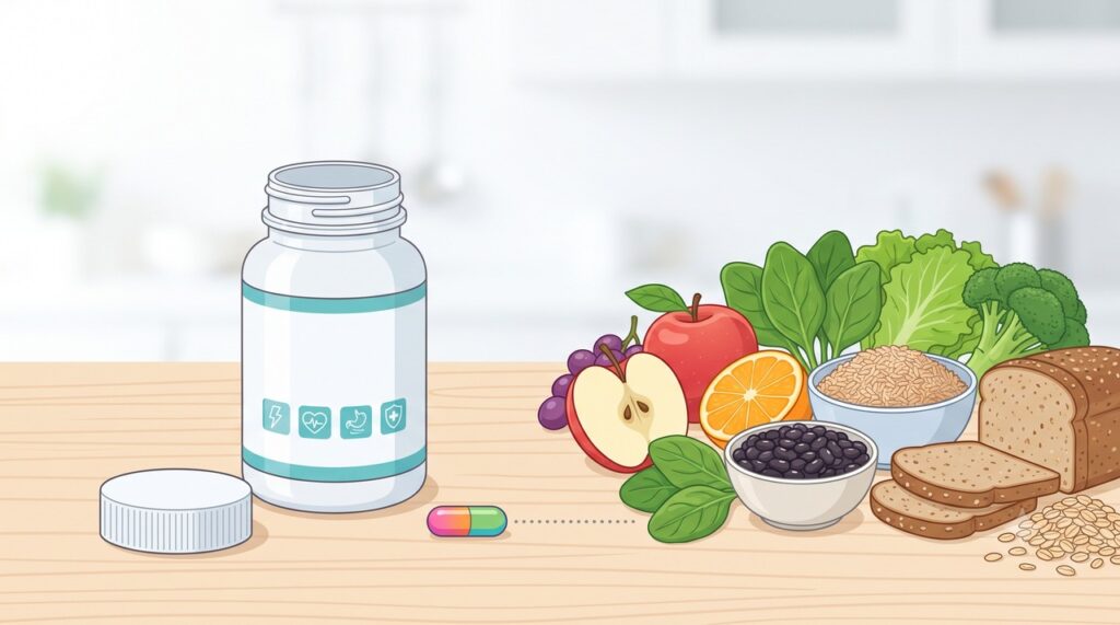 Suplementos podem corrigir carências específicas, mas não substituem uma alimentação variada.