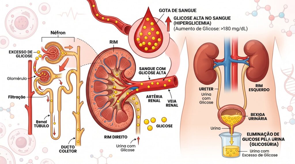 No diabetes, o excesso de glicose pode aumentar a urina e causar sede intensa.