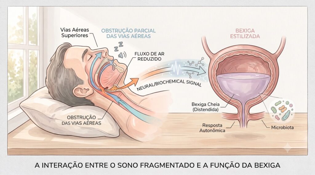 A apneia pode fragmentar o sono e aumentar a vontade de urinar à noite.
