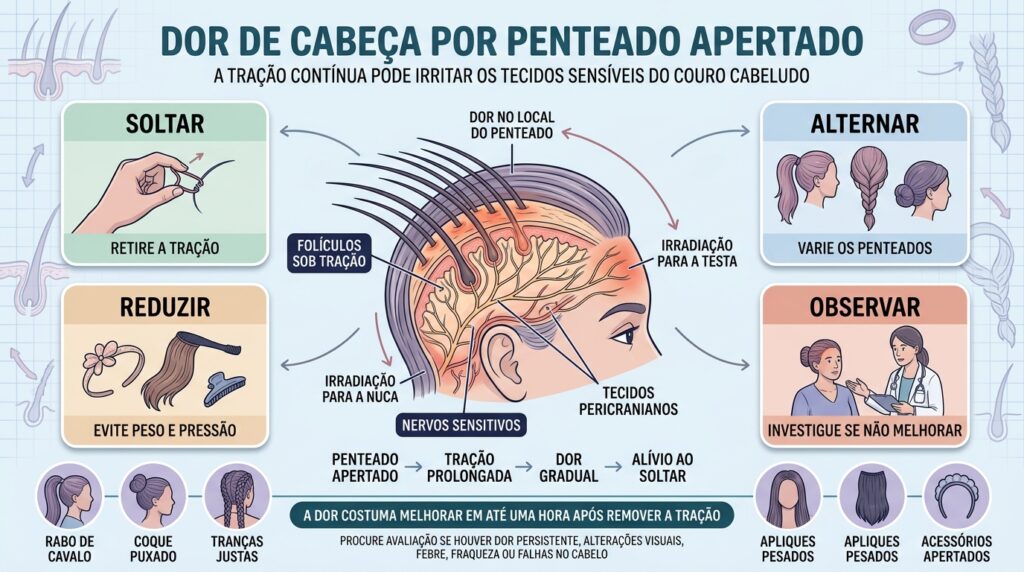 Soltar o cabelo, reduzir tensão e alternar penteados previnem novas crises.