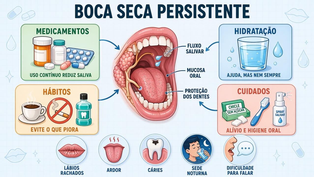 Medicamentos, hidratação, hábitos e cuidados formam os pilares contra a boca seca.