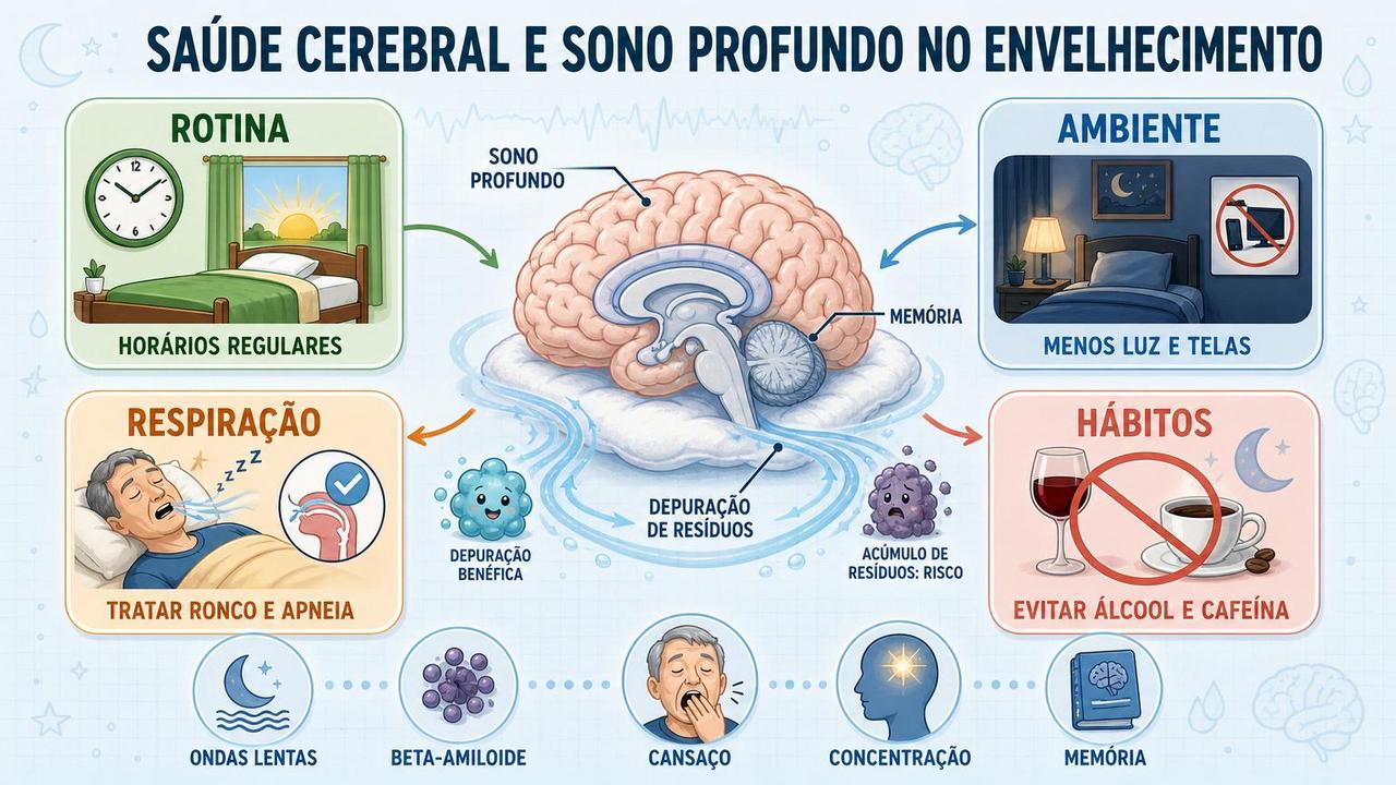 Rotina, ambiente, respiração e hábitos sustentam sono profundo e saúde cerebral.