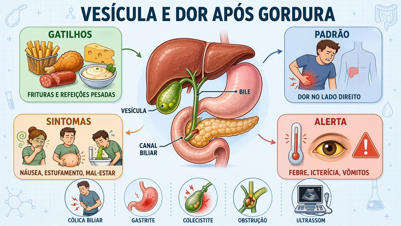 Gatilhos, sintomas e sinais de alerta ajudam a reconhecer cólica biliar.