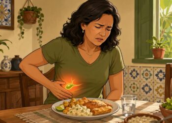 A dor no lado direito da barriga após comidas gordurosas nem sempre é gastrite, pode ser um sinal de cálculo na vesícula