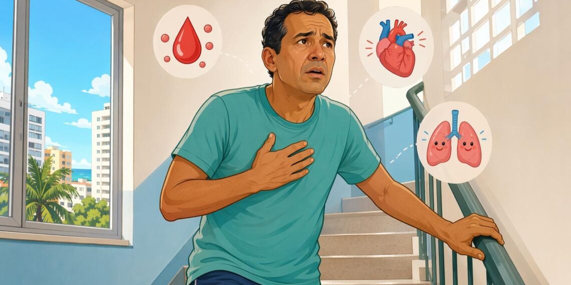 A falta de ar ao subir escadas nem sempre é falta de preparo: pode ser um sinal de anemia, problema no coração ou nos pulmões
