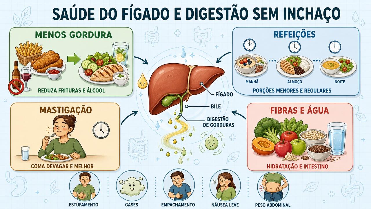 Quatro pilares ajudam fígado, bile e digestão a reduzir o inchaço.