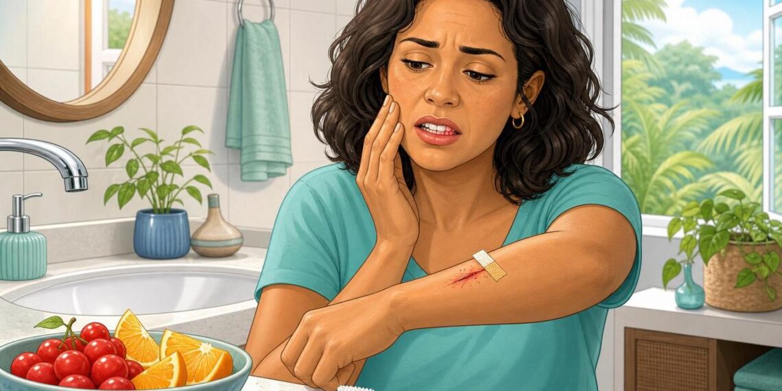 A pele que demora a cicatrizar e as gengivas que sangram nem sempre são coincidência, podem ser sinal de deficiência de vitamina C