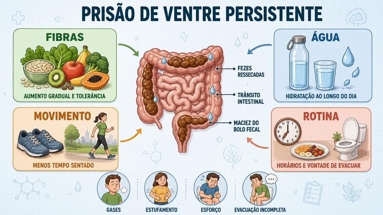 Infográfico resume os quatro pilares que ajudam a aliviar a constipação persistente.