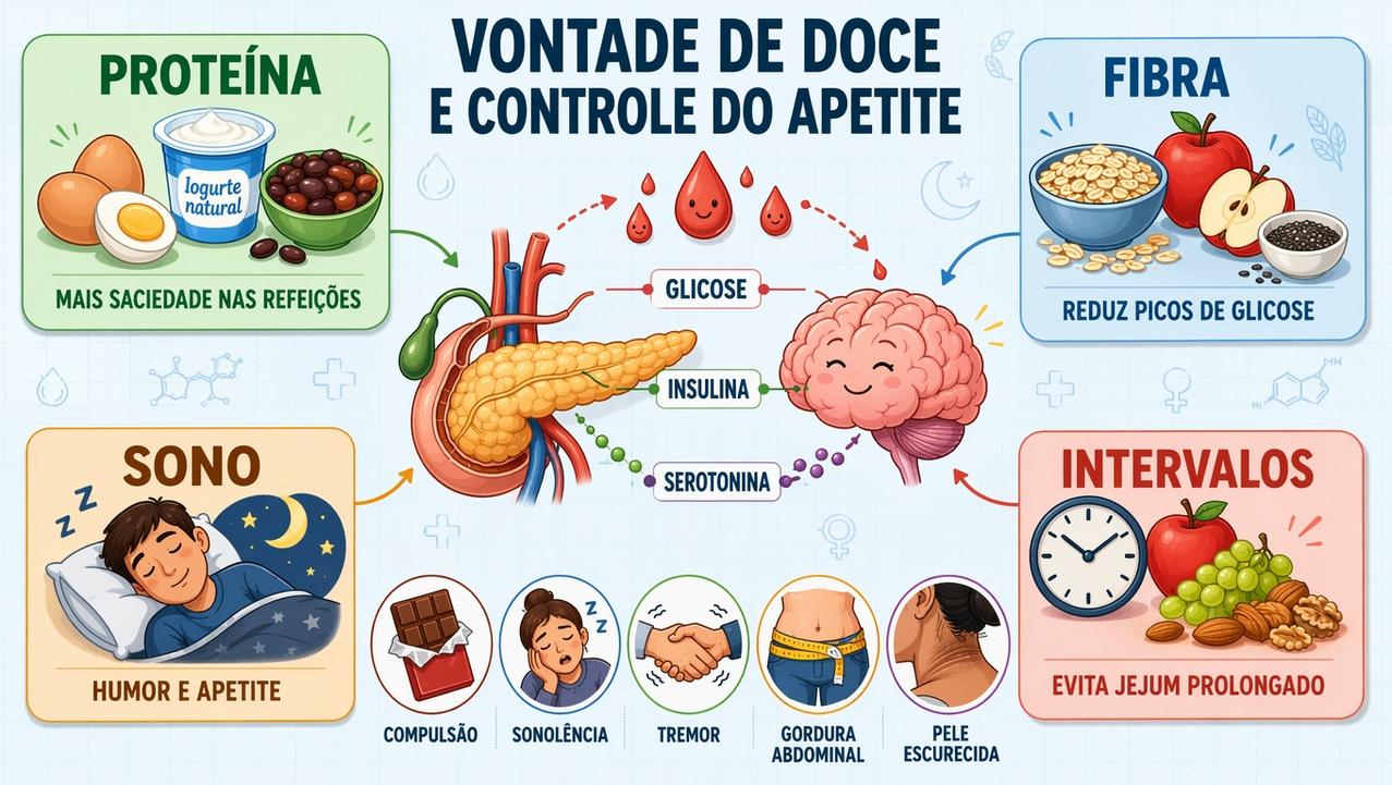 Proteína, fibra, sono e intervalos equilibrados ajudam a controlar o desejo por doce.
