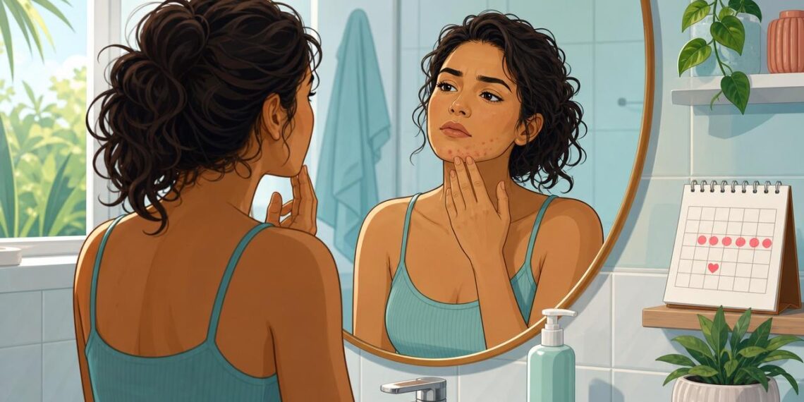 Acne persistente no queixo e na mandíbula nem sempre é só pele oleosa: em muitas mulheres é um sinal de desequilíbrio hormonal
