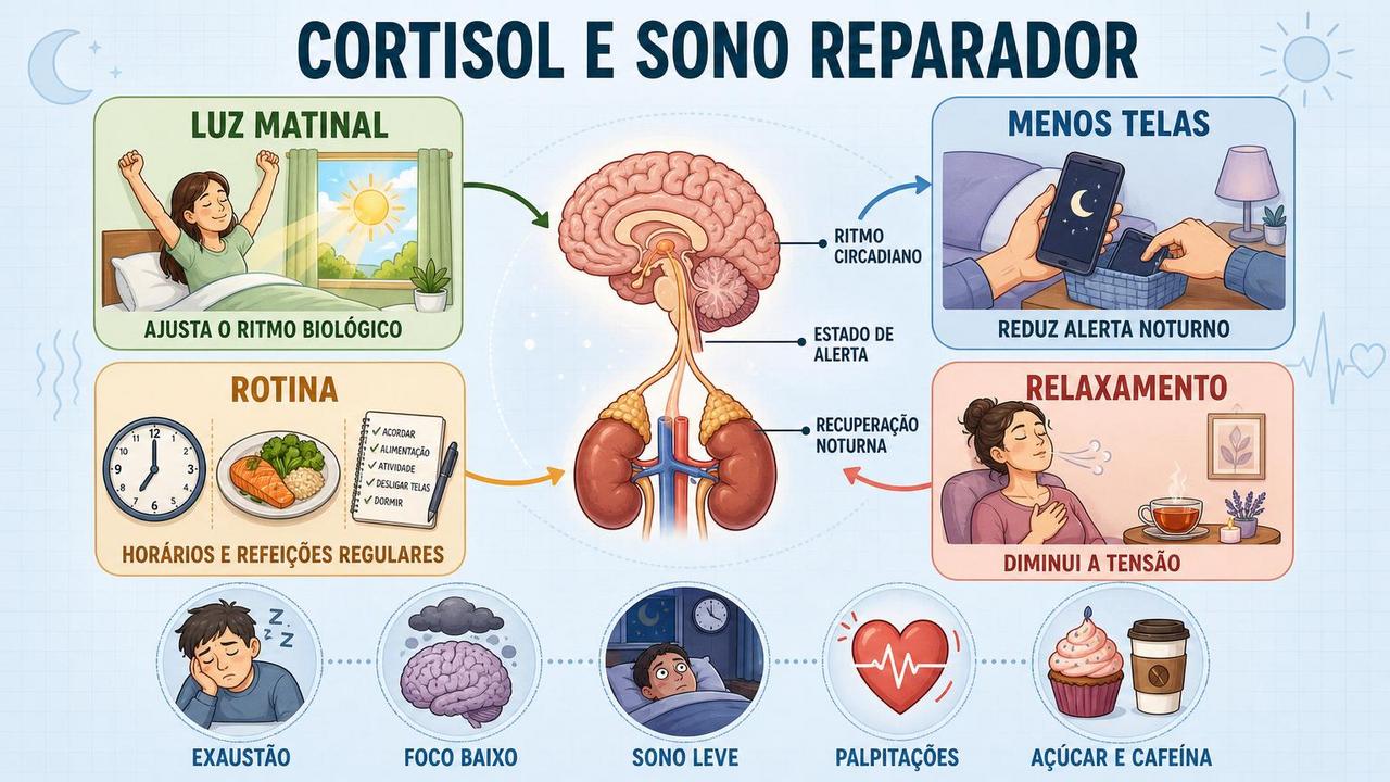 Luz matinal, menos telas, rotina e relaxamento ajudam o sono reparador.