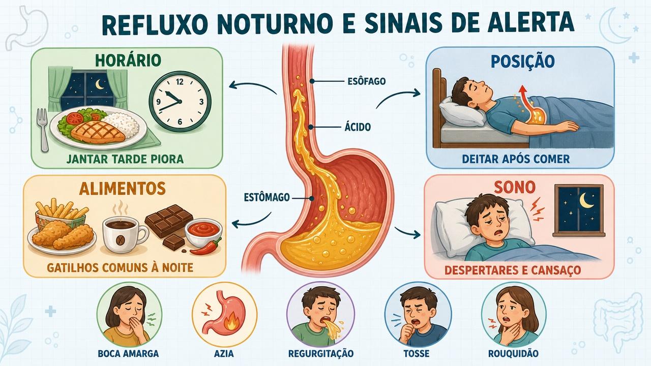 Horário, posição, alimentos e sono mostram os principais pilares do refluxo noturno.
