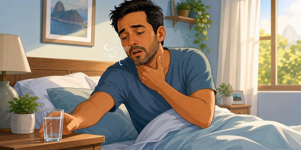 Acordar com a boca seca e a garganta irritada com frequência pode ser um dos primeiros sinais de que você respira pela boca ao dormir