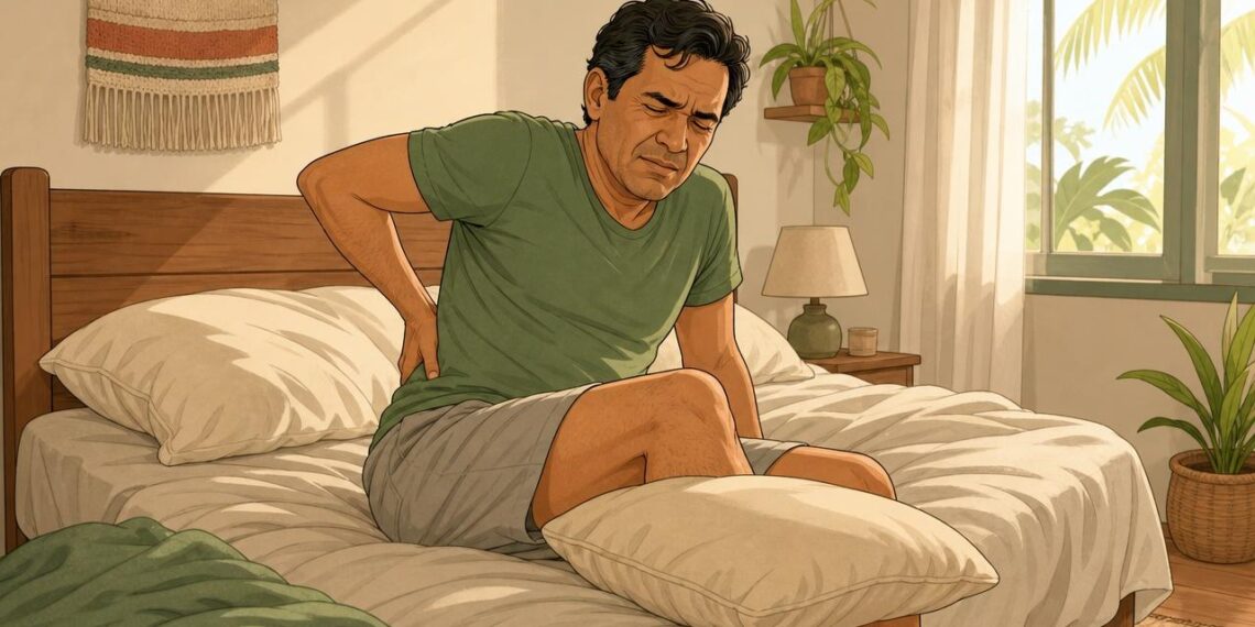 Acordar com a lombar travada e dor nas costas pode ser um dos primeiros sinais de má postura ao dormir ou colchão inadequado