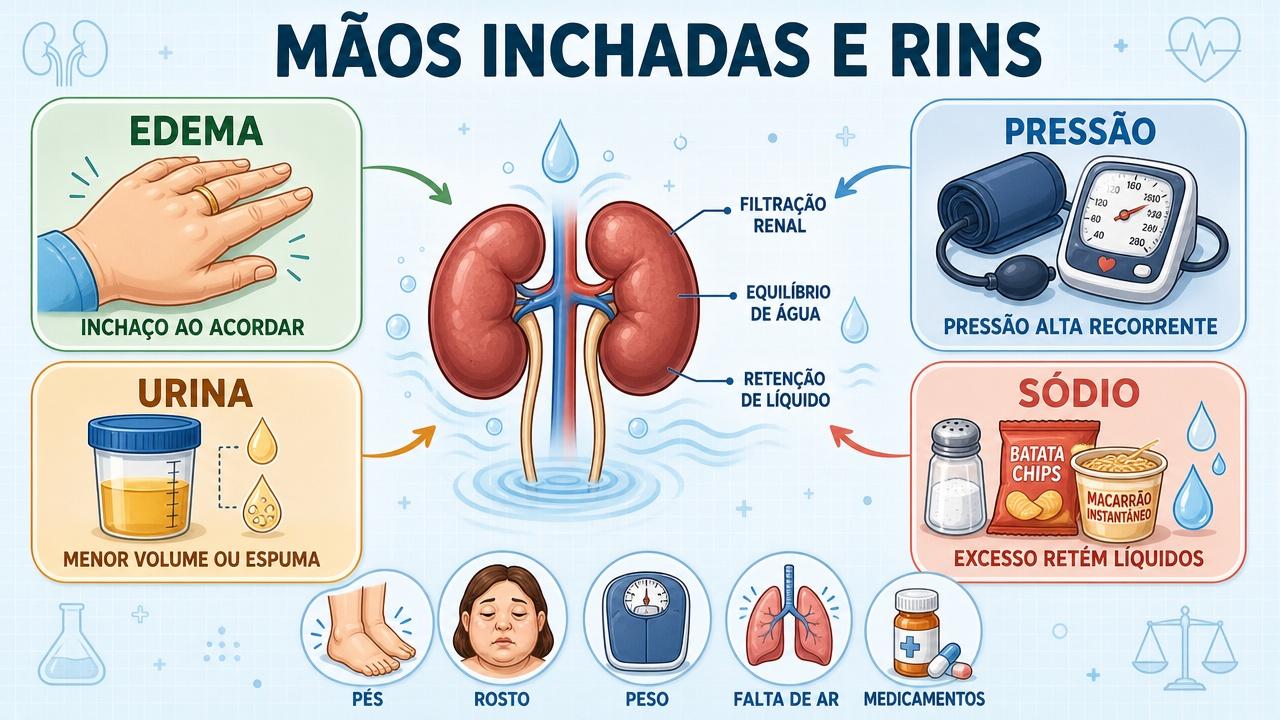 Edema, pressão, urina e sódio ajudam a avaliar retenção de líquido.