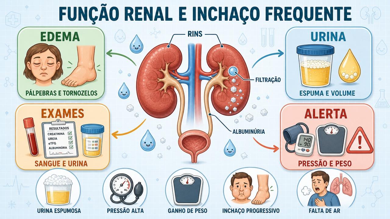 Edema frequente exige atenção a rins, urina, exames laboratoriais e sinais de alerta.