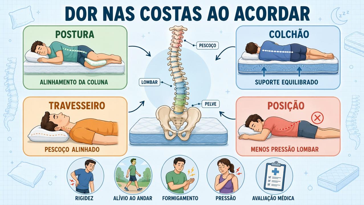 Postura, colchão, travesseiro e posição formam os pilares do alívio matinal.