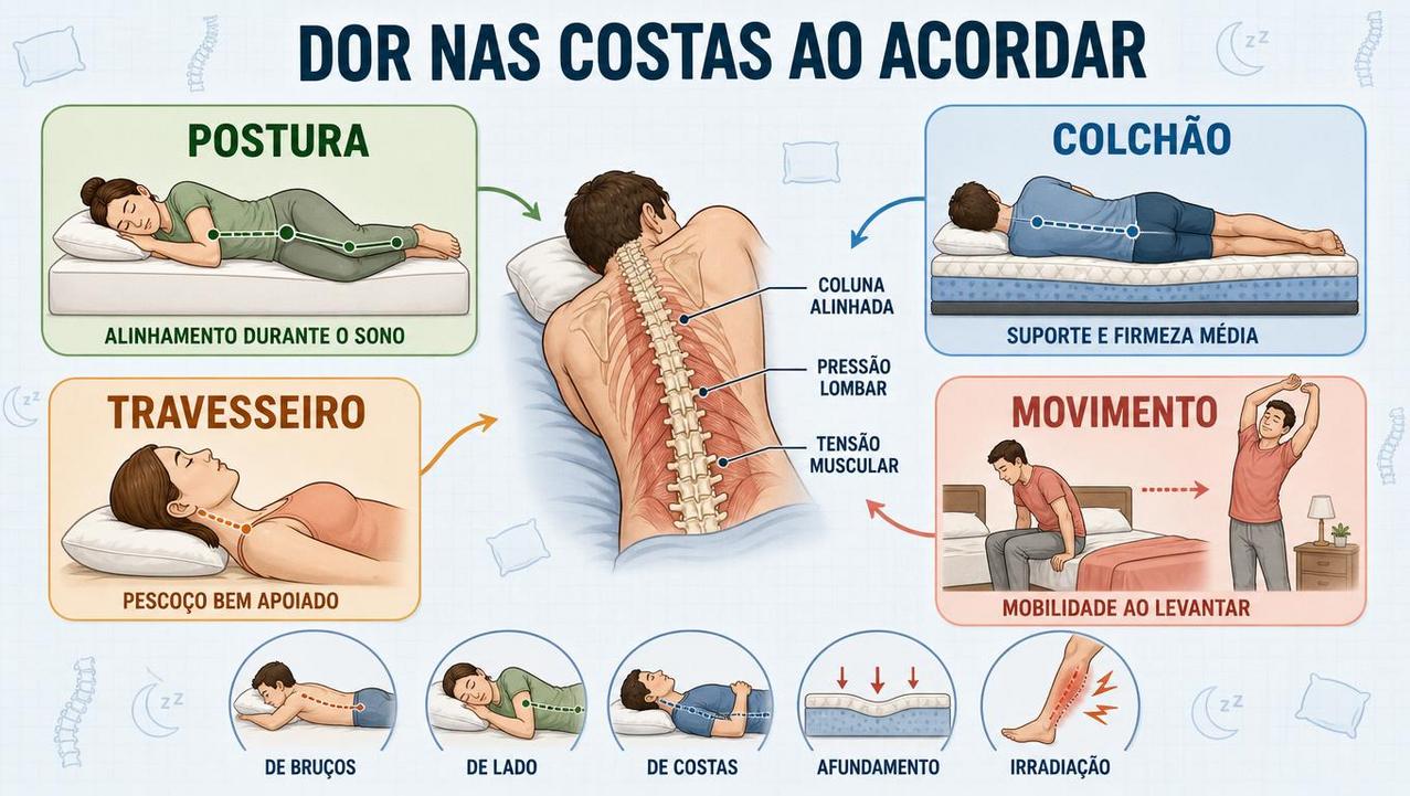 Postura, colchão, travesseiro e movimento formam os pilares do alívio matinal.