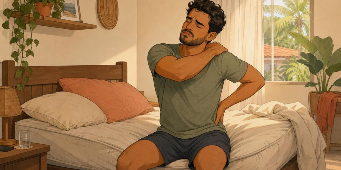 Acordar com dores nas costas e rigidez no corpo com frequência pode ser um dos primeiros indícios de má postura ou colchão inadequado durante o sono noturno prolongado