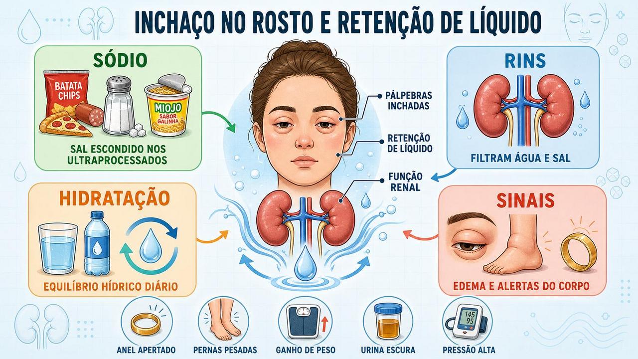 Quatro pilares ajudam a entender edema facial, sódio, rins e hidratação.