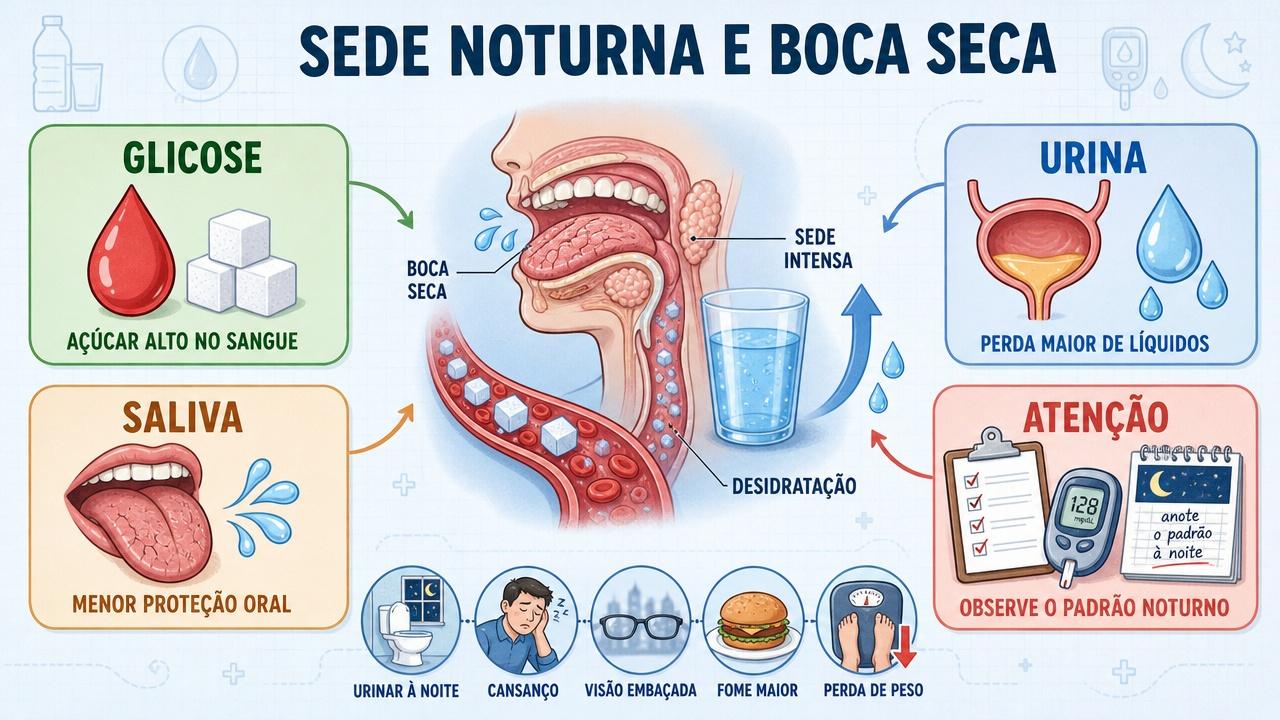 Infográfico mostra glicose, urina, saliva e atenção aos sinais associados.