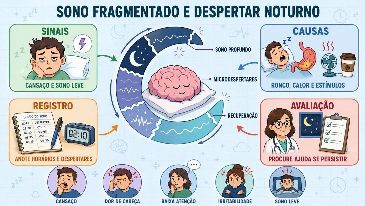 Sinais, causas, registro e avaliação ajudam a entender o sono fragmentado.