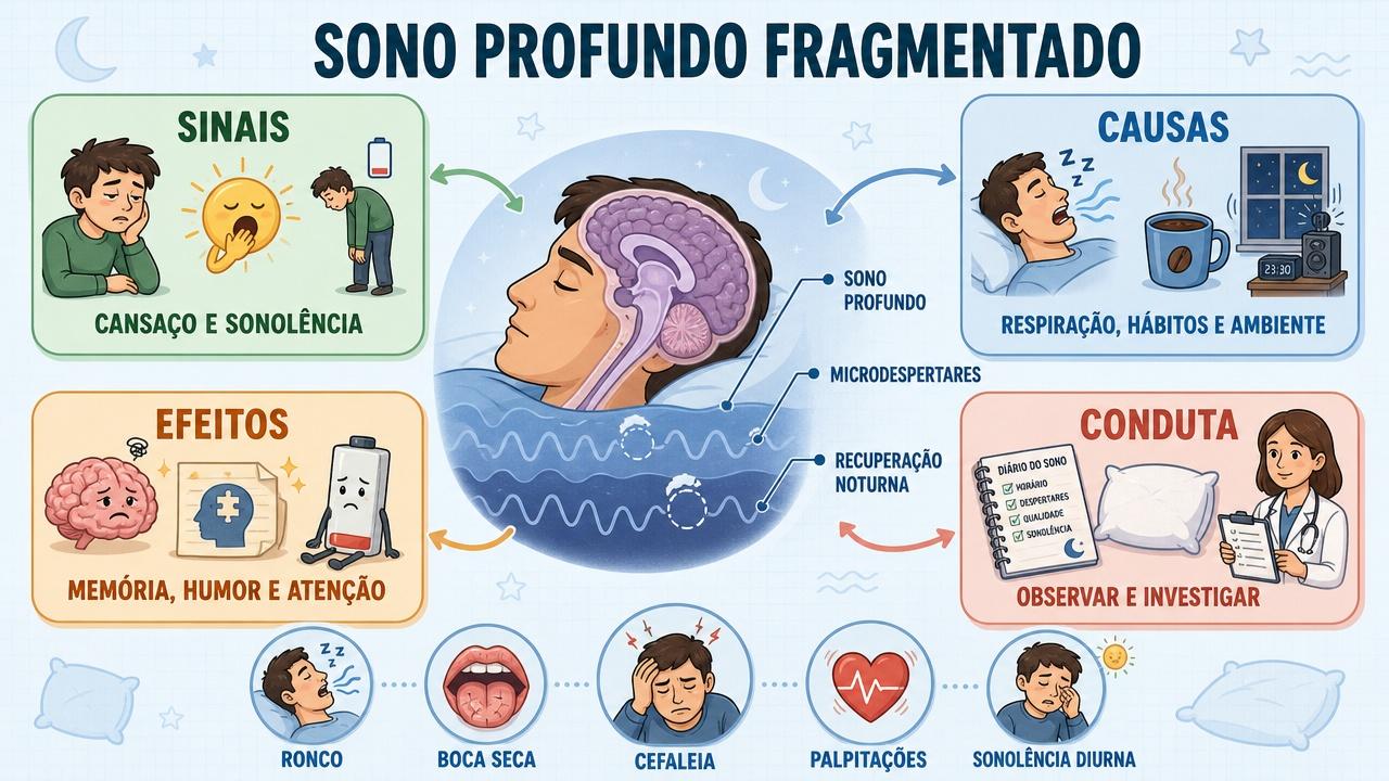 Sinais, causas, efeitos e conduta no sono profundo fragmentado.