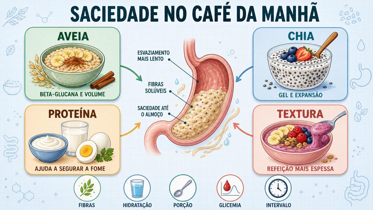 Fibras, proteína, textura e hidratação definem a saciedade até o almoço.