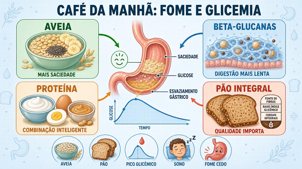 Quatro fatores explicam como aveia e pão integral afetam fome e glicemia.