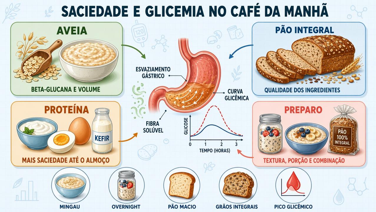 Quatro fatores definem saciedade e controle glicêmico no café da manhã.