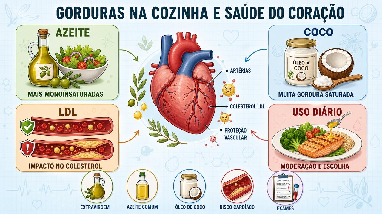 Azeite, coco, LDL e uso diário resumem a escolha cardiovascular.