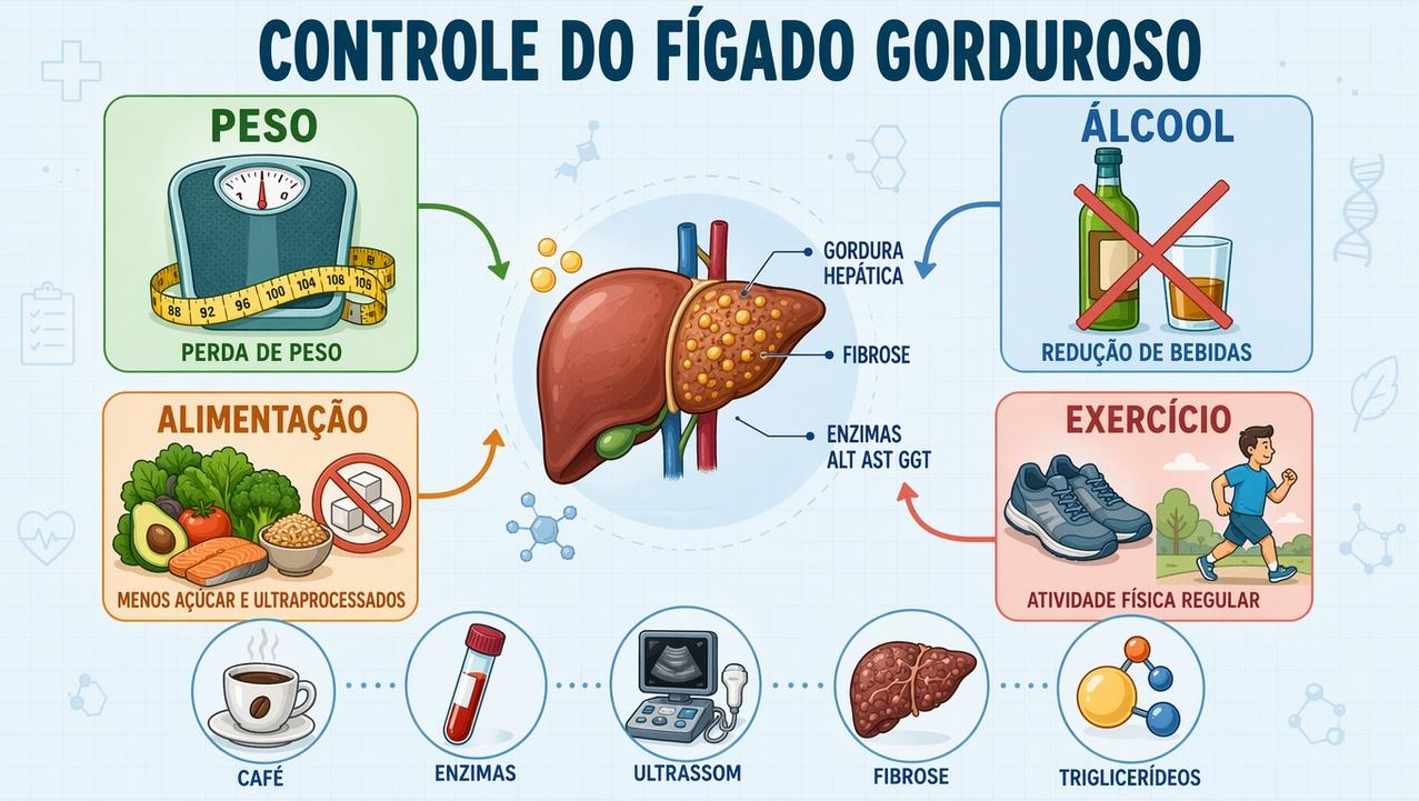 Peso, álcool, alimentação e exercício influenciam mais o fígado gorduroso.