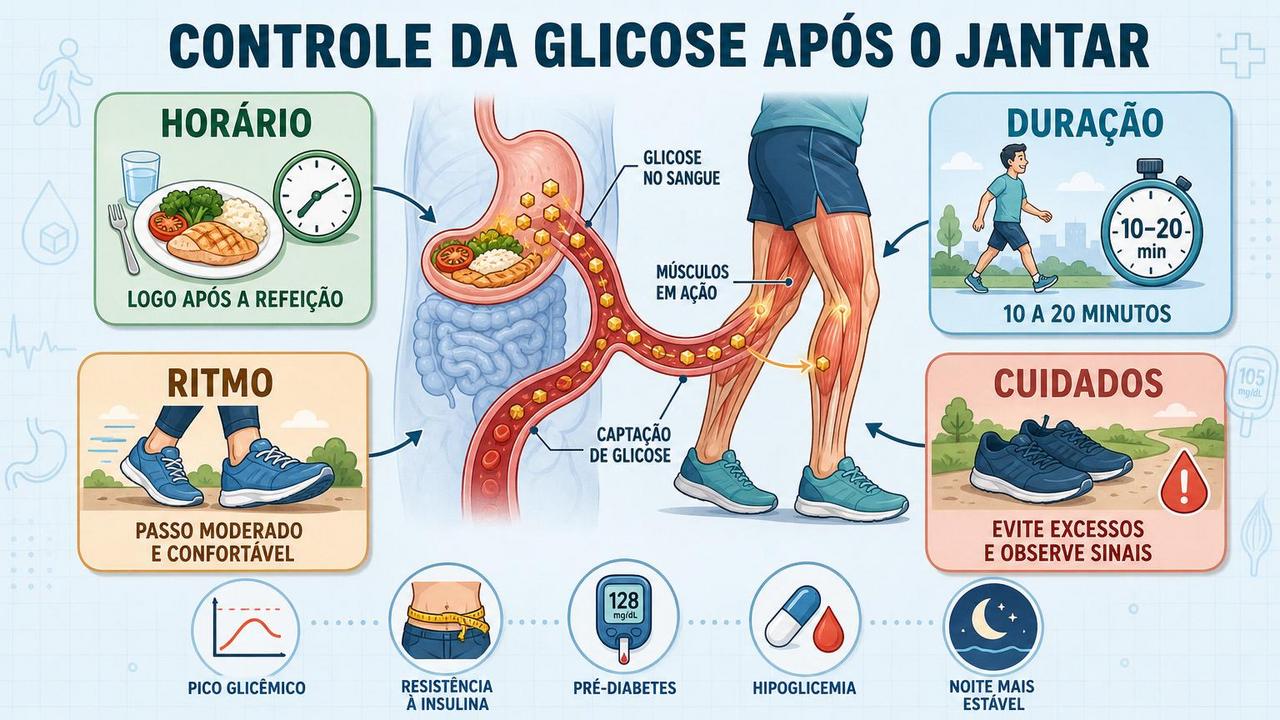 Horário, duração, ritmo e cuidados orientam a caminhada pós-refeição.