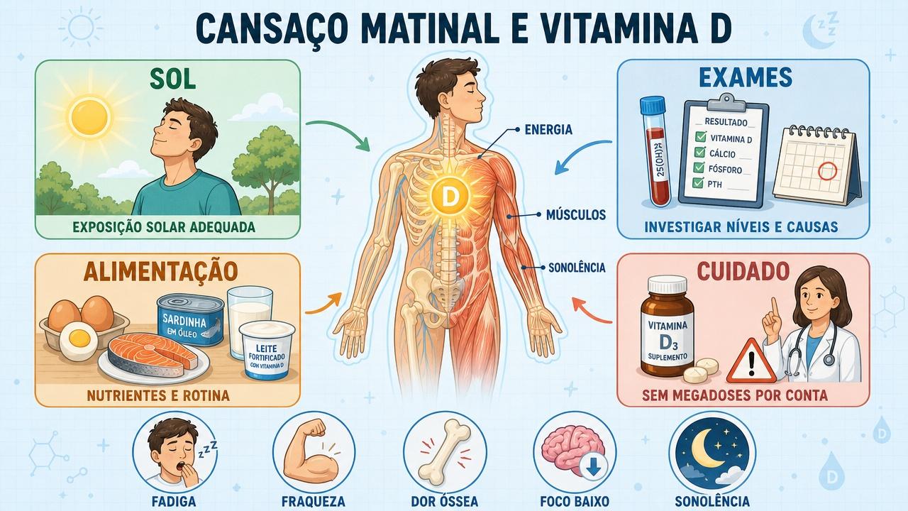 Sol, exames, alimentação e cuidado orientam a investigação do cansaço matinal.