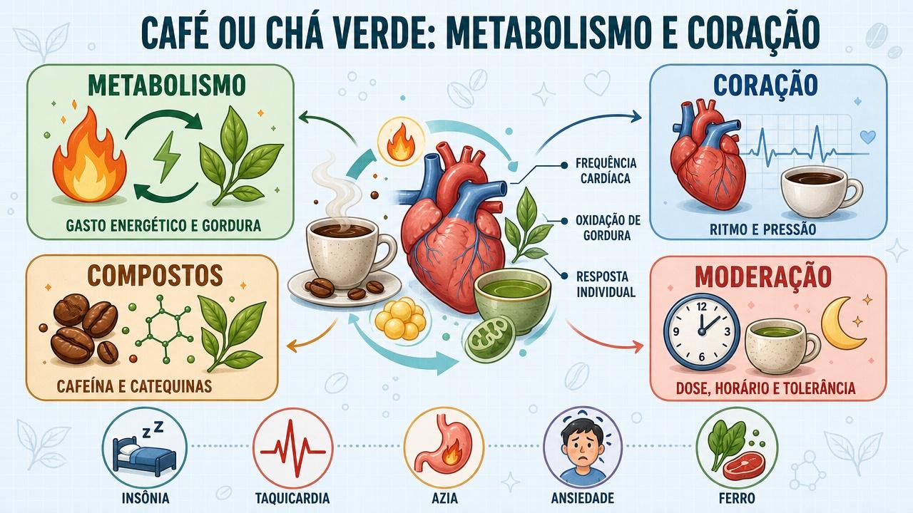 Infográfico resume compostos, metabolismo, coração e moderação no consumo diário.