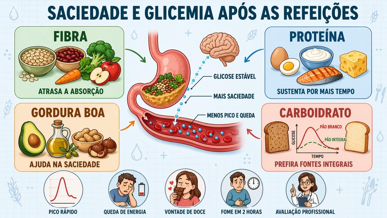 Fibra, proteína, gordura boa e carboidrato integral ajudam na saciedade.