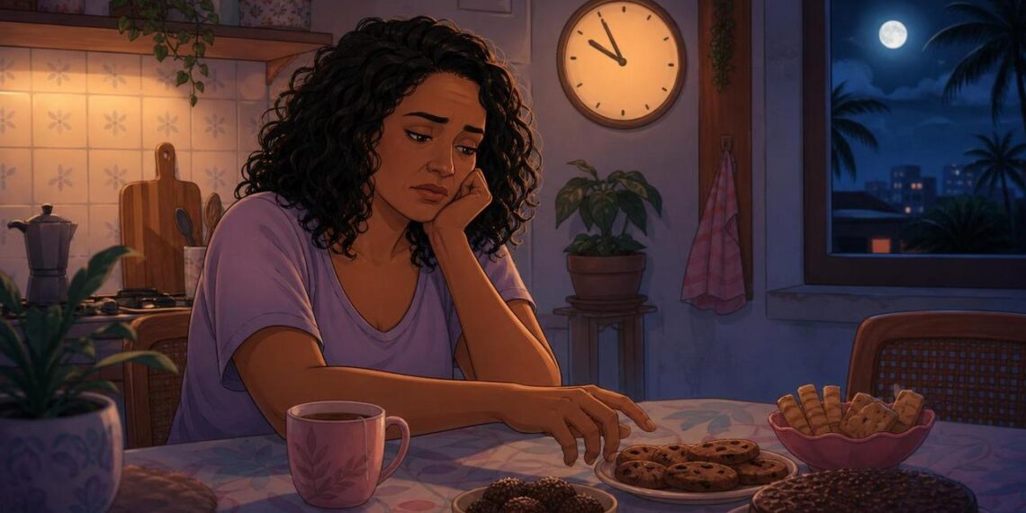 Comer por ansiedade à noite nem sempre é só falta de controle: às vezes é um sinal de queda de serotonina e sono mal regulado