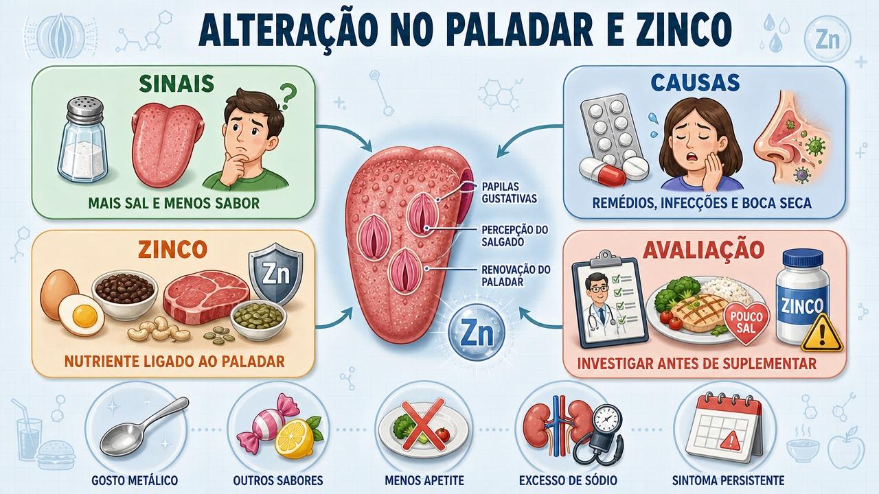 Sinais, causas, zinco e avaliação formam os pilares da disgeusia.