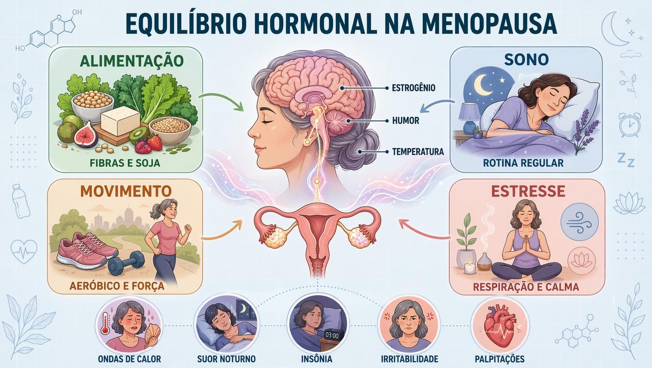 Alimentação, sono, exercício e estresse formam pilares do equilíbrio hormonal.
