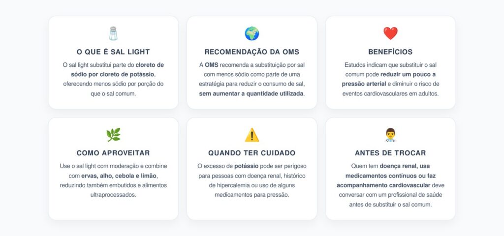 Sal Light Faz Bem? Quando o Substituto com Menos Sódio Pode Ajudar e Quando Exige Cuidado