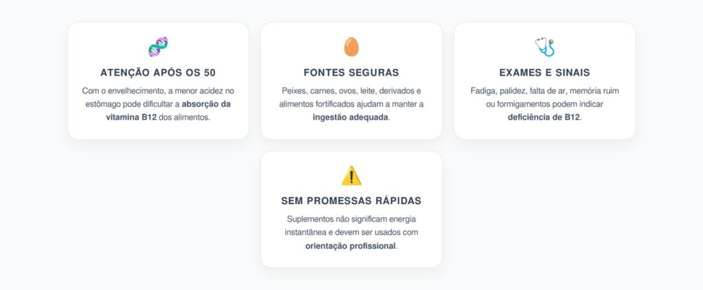 Vitamina B12 Depois dos 50: Como Cuidar Sem Cair em Promessas de Energia Instantânea