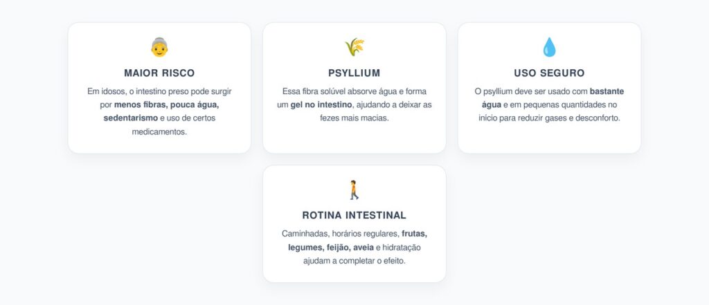 Intestino Preso em Idosos: Psyllium e Hábitos que Ajudam a Evacuar Melhor