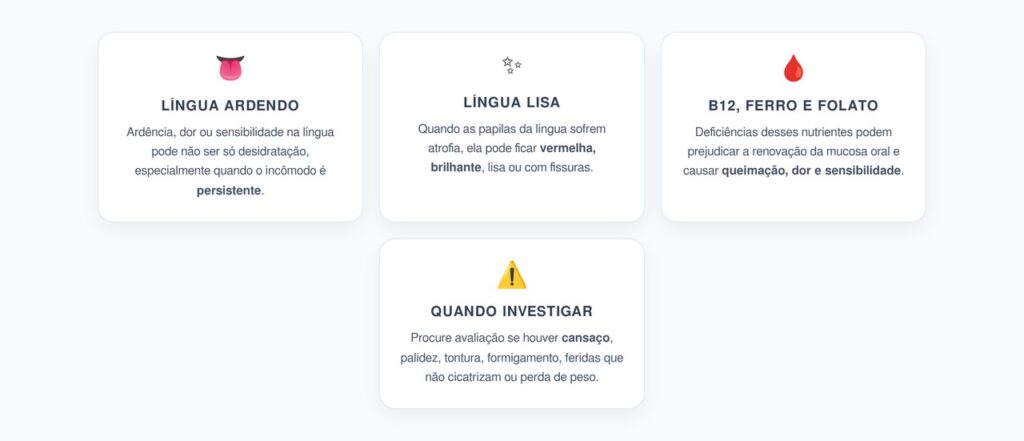 Língua Ardendo e Lisa: Sinais de Falta de B12, Ferro ou Folato